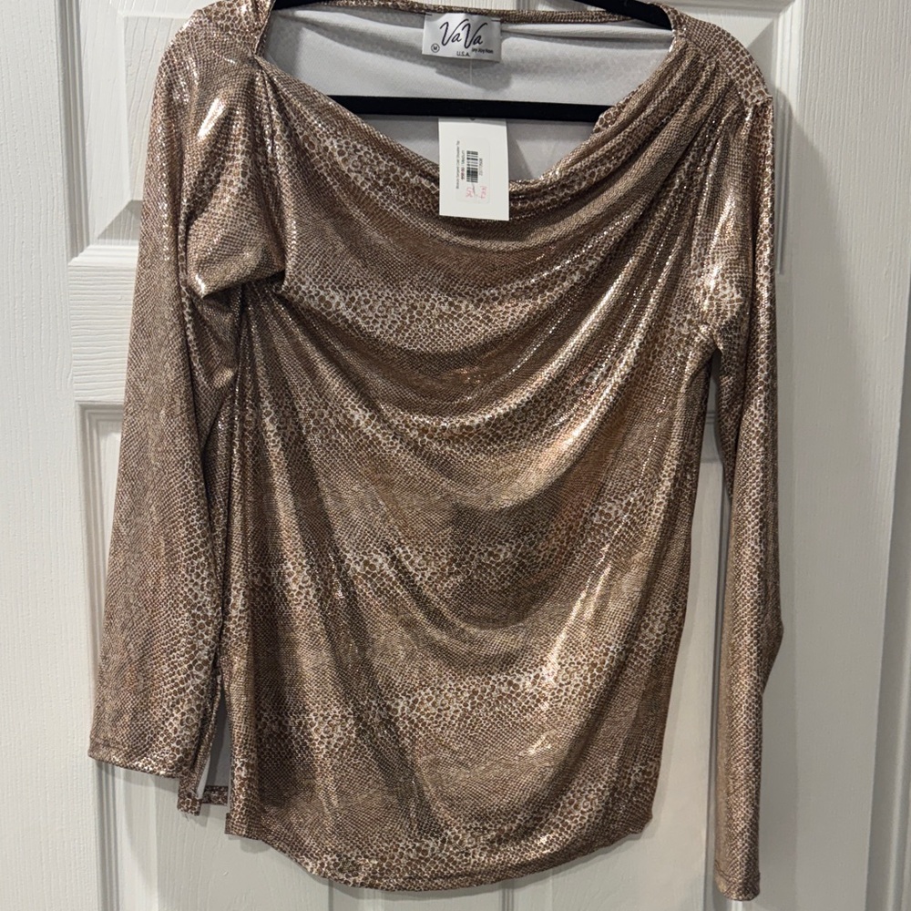 Vava by Joy Han Metallic Bronze Long Sleeve Blouse